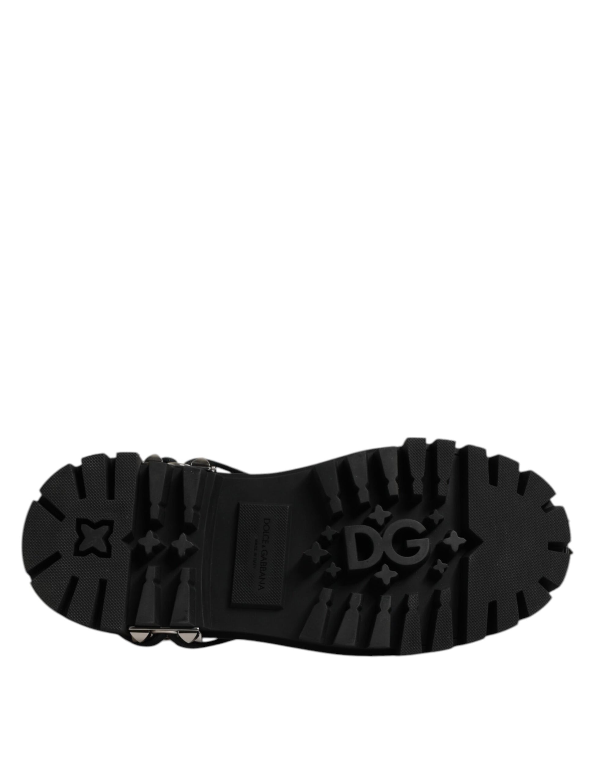 Black Leather Embellished Trekking Derby Shoes