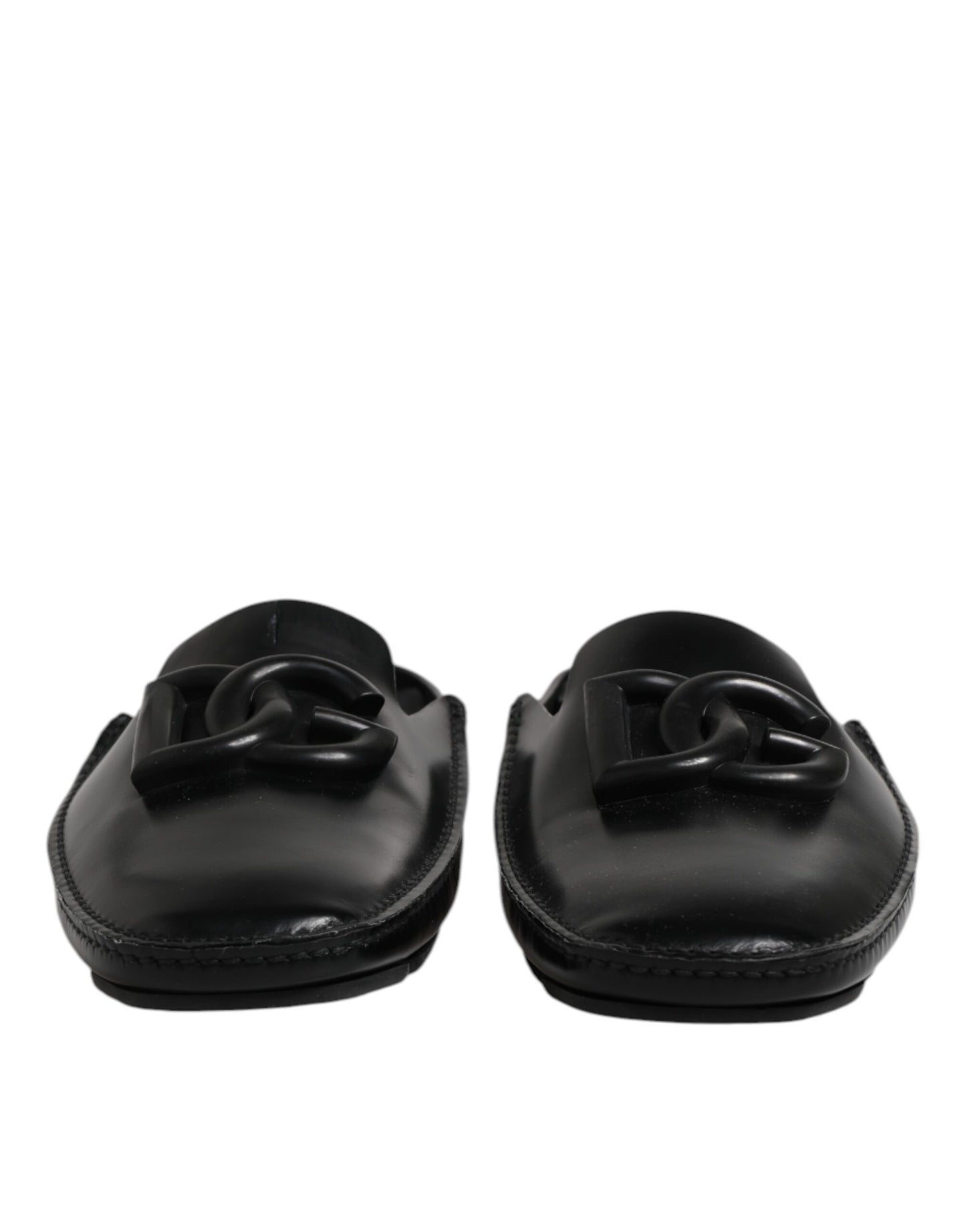 Black Logo Leather Men Slip On Sandals Shoes