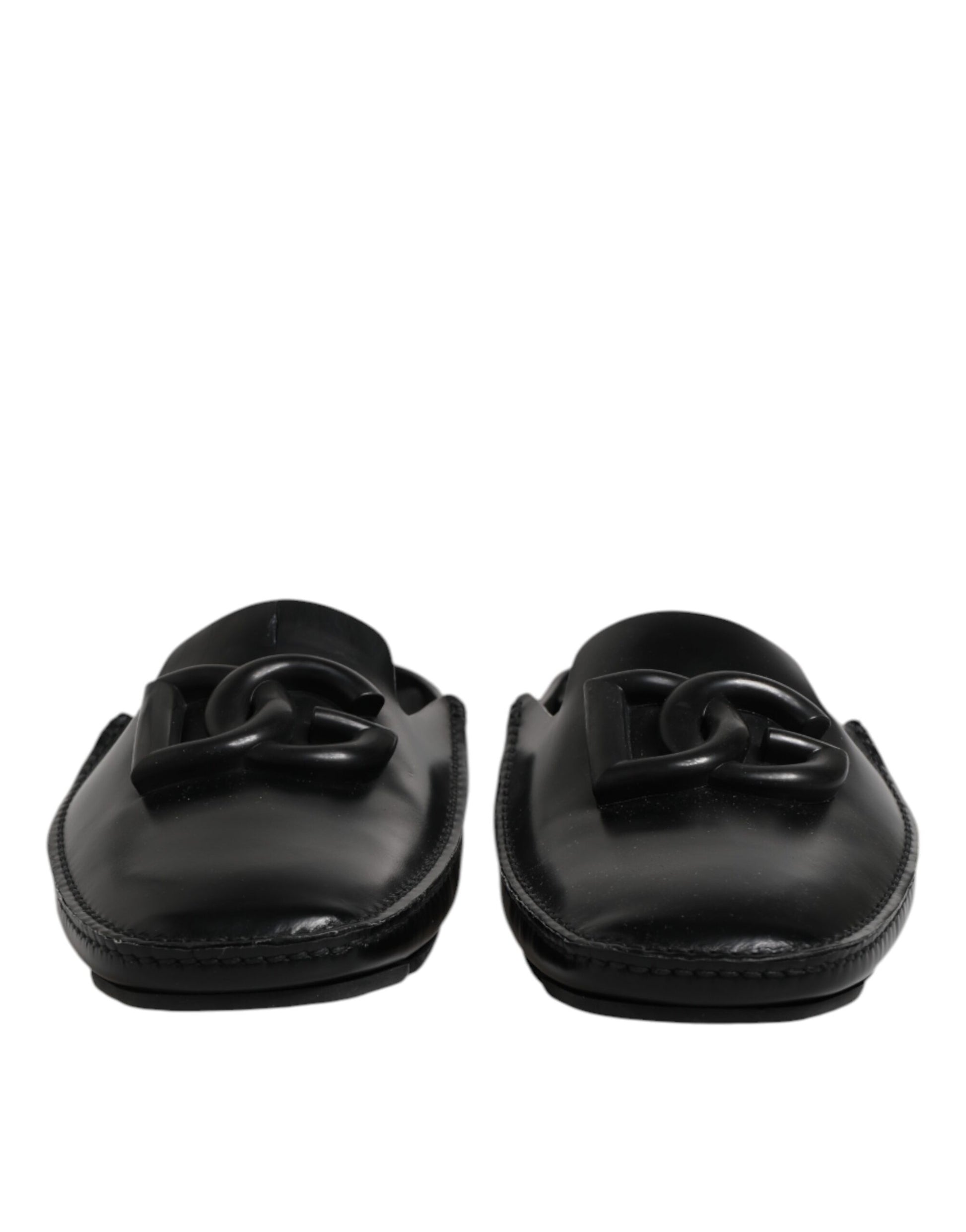 Black Logo Leather Men Slip On Sandals Shoes