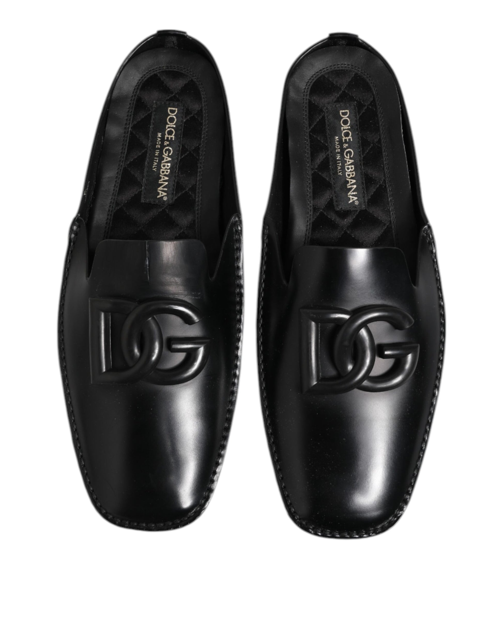 Black Logo Leather Men Slip On Sandals Shoes