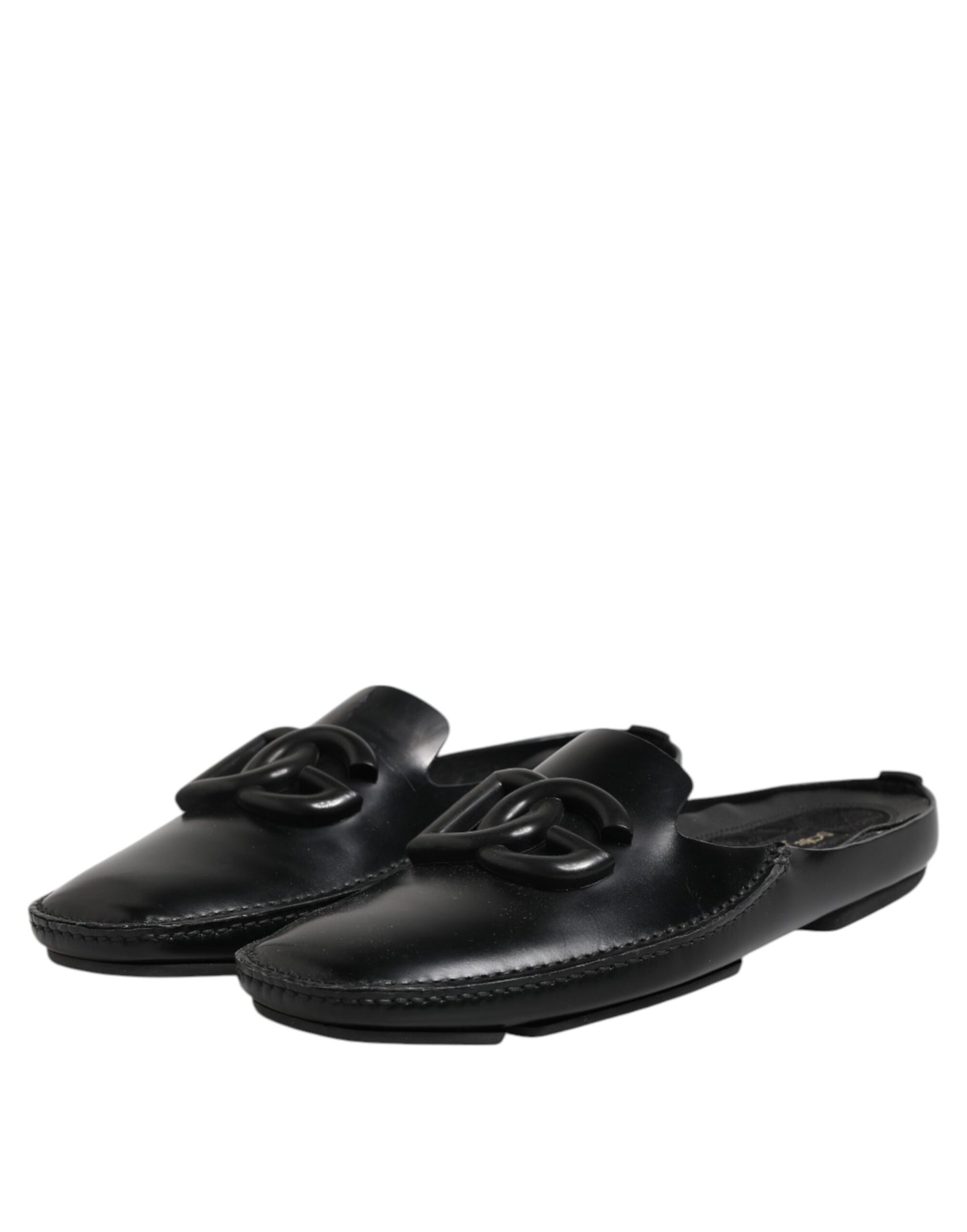 Black Logo Leather Men Slip On Sandals Shoes