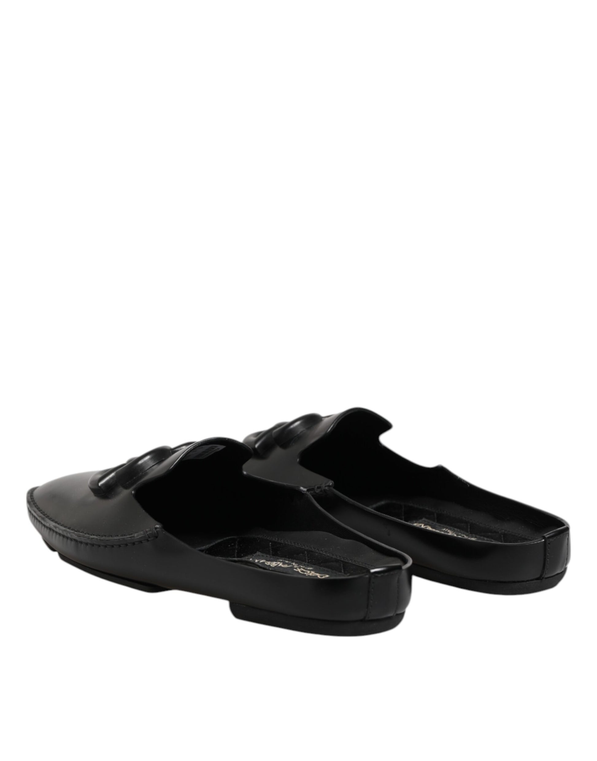 Black Logo Leather Men Slip On Sandals Shoes