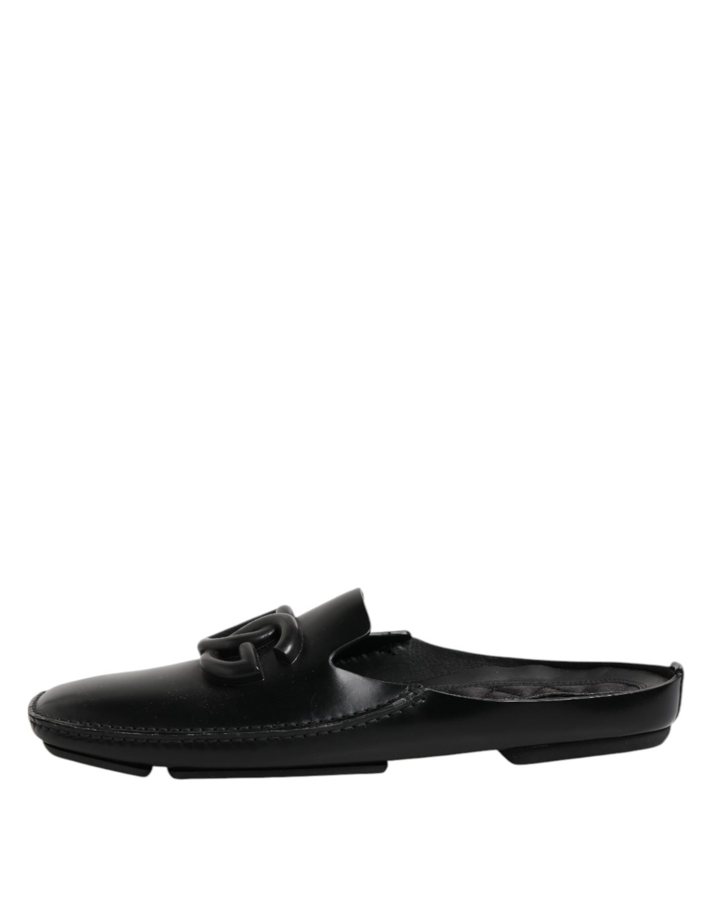 Black Logo Leather Men Slip On Sandals Shoes