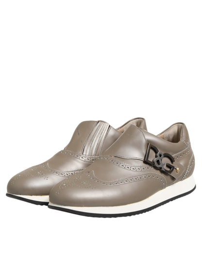 Brown Leather Men Low Top Sneakers Shoes