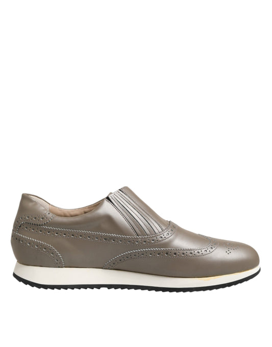 Brown Leather Men Low Top Sneakers Shoes