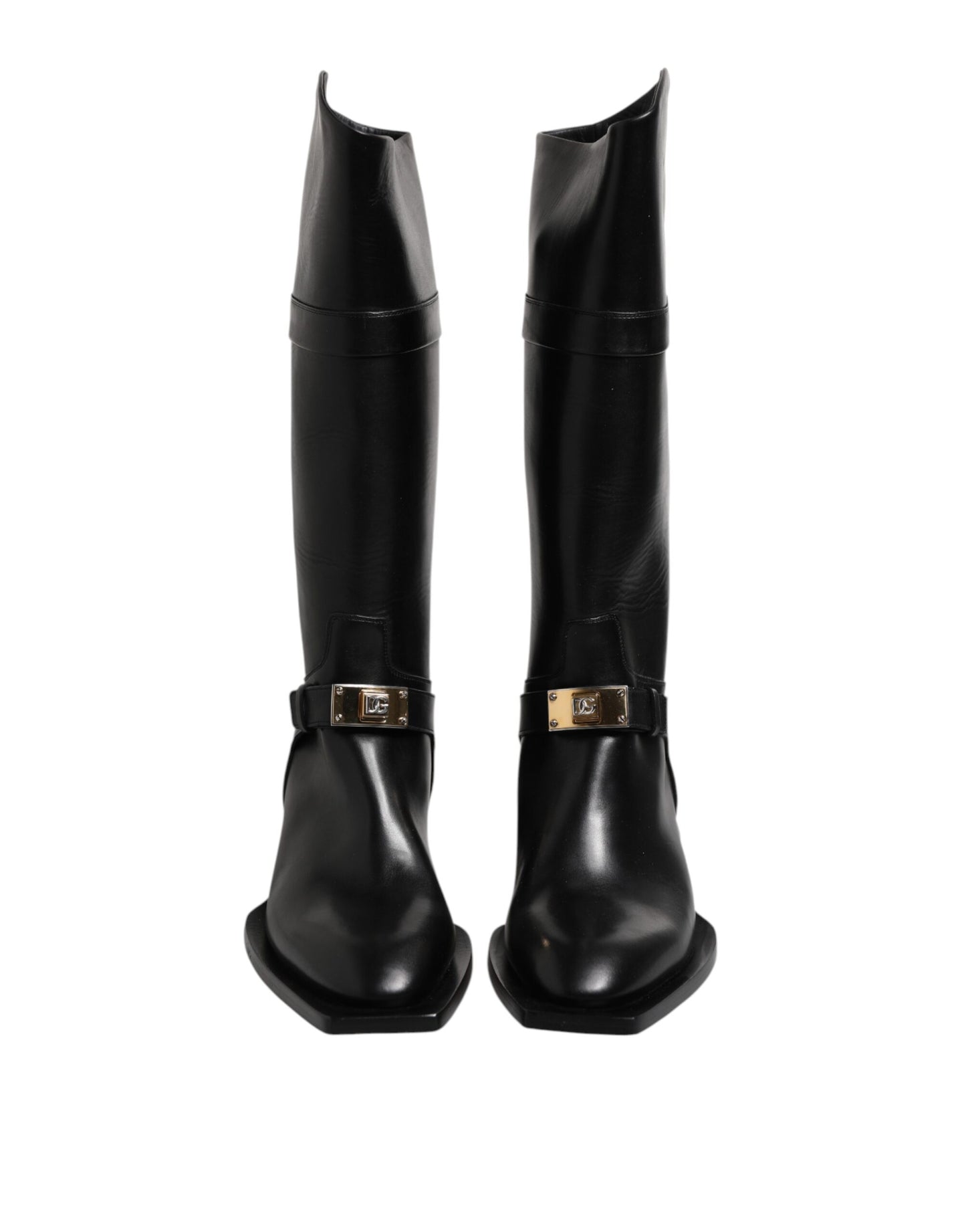 Black Leather High Boots Flats Shoes