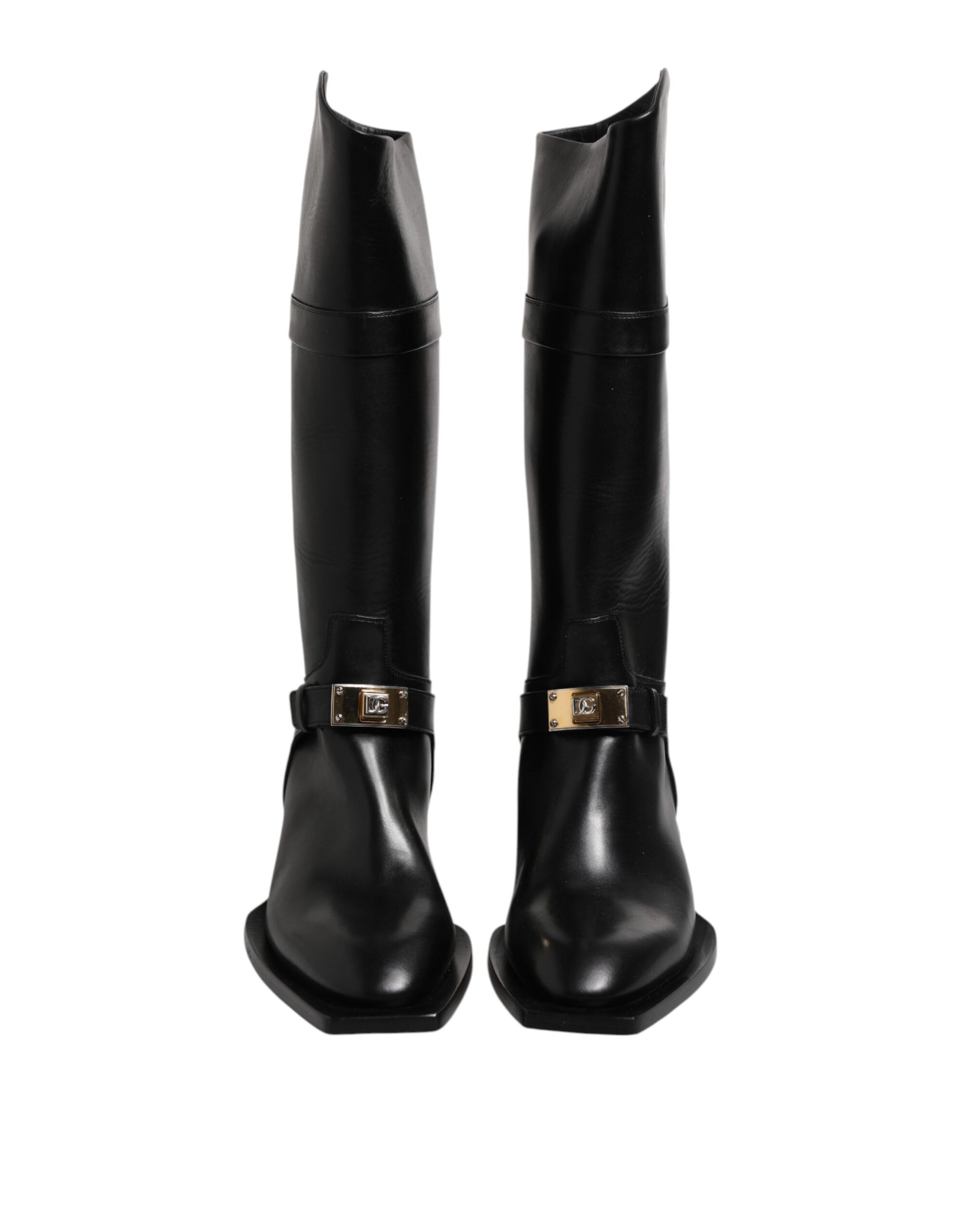 Black Leather High Boots Flats Shoes