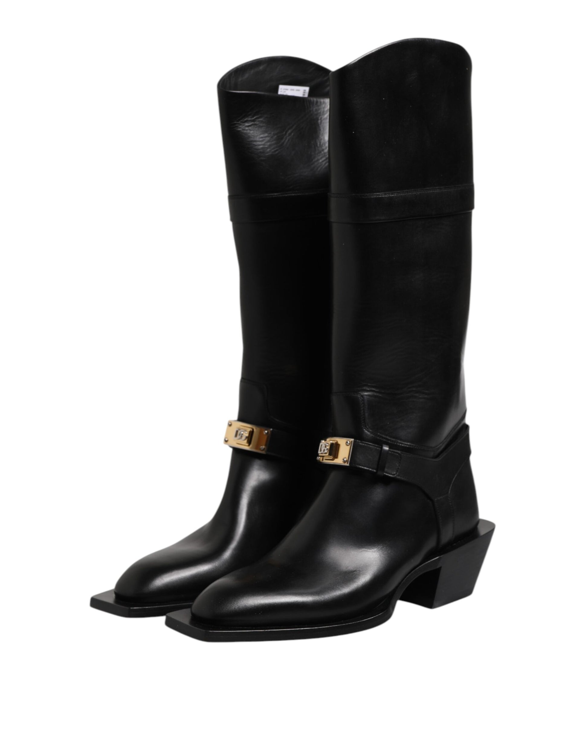 Black Leather High Boots Flats Shoes