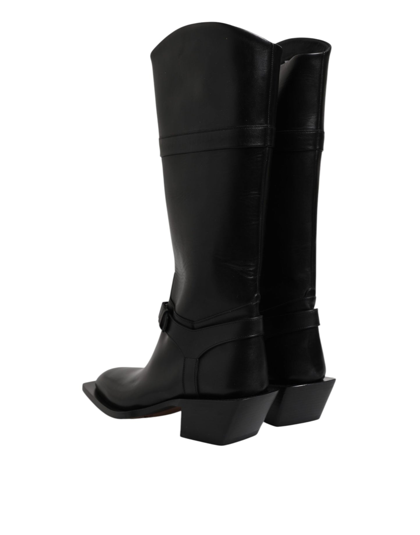 Black Leather High Boots Flats Shoes