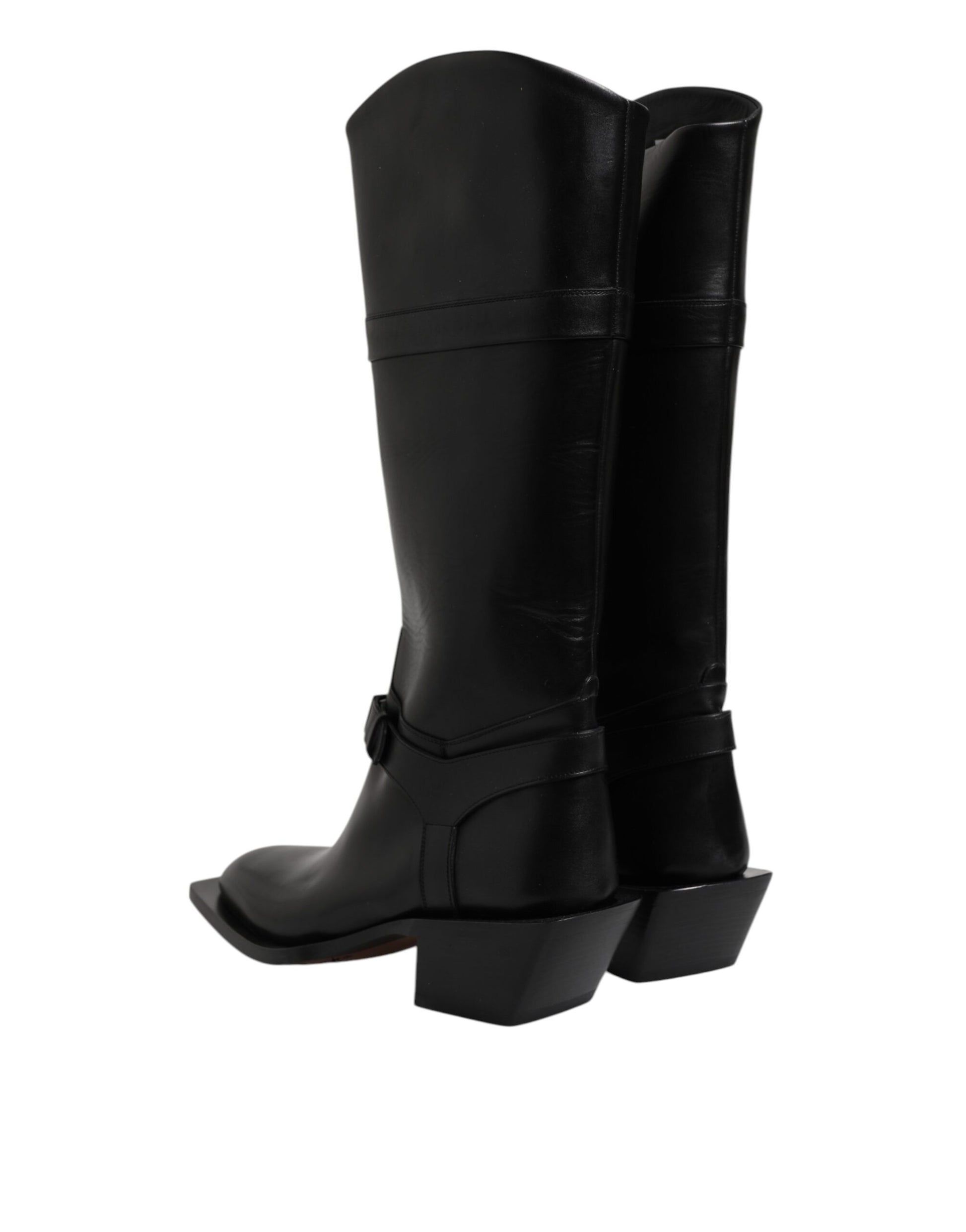 Black Leather High Boots Flats Shoes