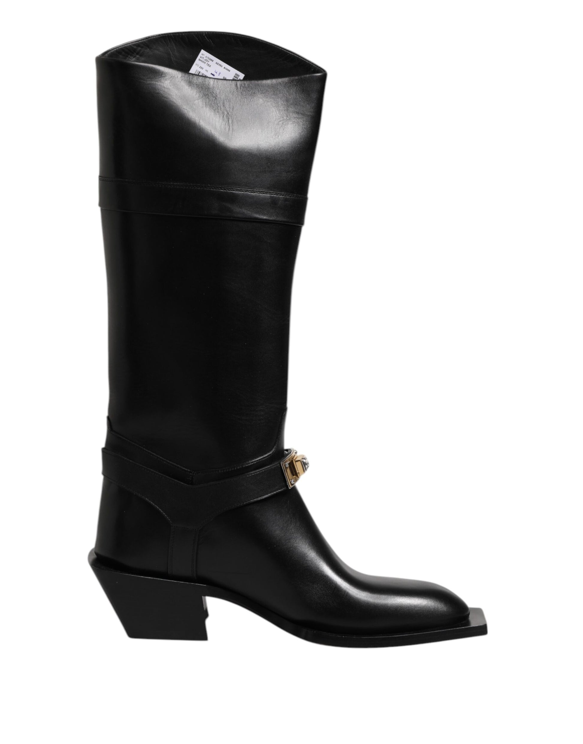 Black Leather High Boots Flats Shoes