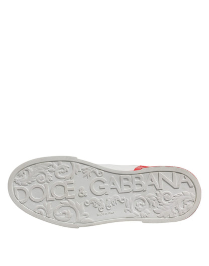 White Red Logo Low Top Leather Sneakers Shoes