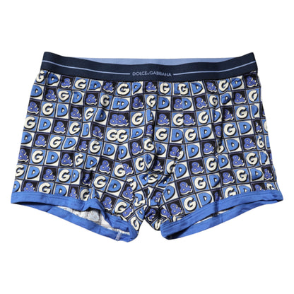 Blue Cotton Logo Print Regular Boxer Underwear
