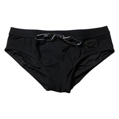 Black Logo Plaque Men Beachwear Brief Swimwear