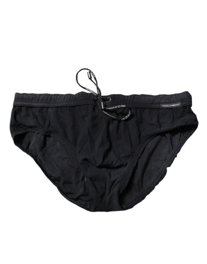 Black Drawstring Men Beachwear Brief Swimwear
