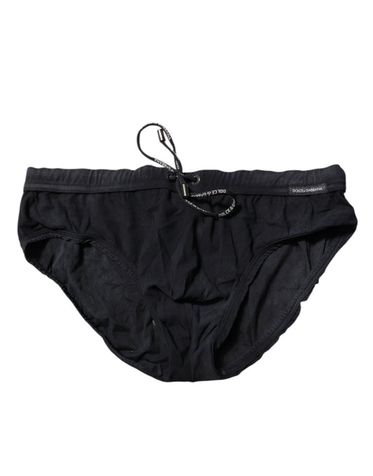 Black Drawstring Men Beachwear Brief Swimwear