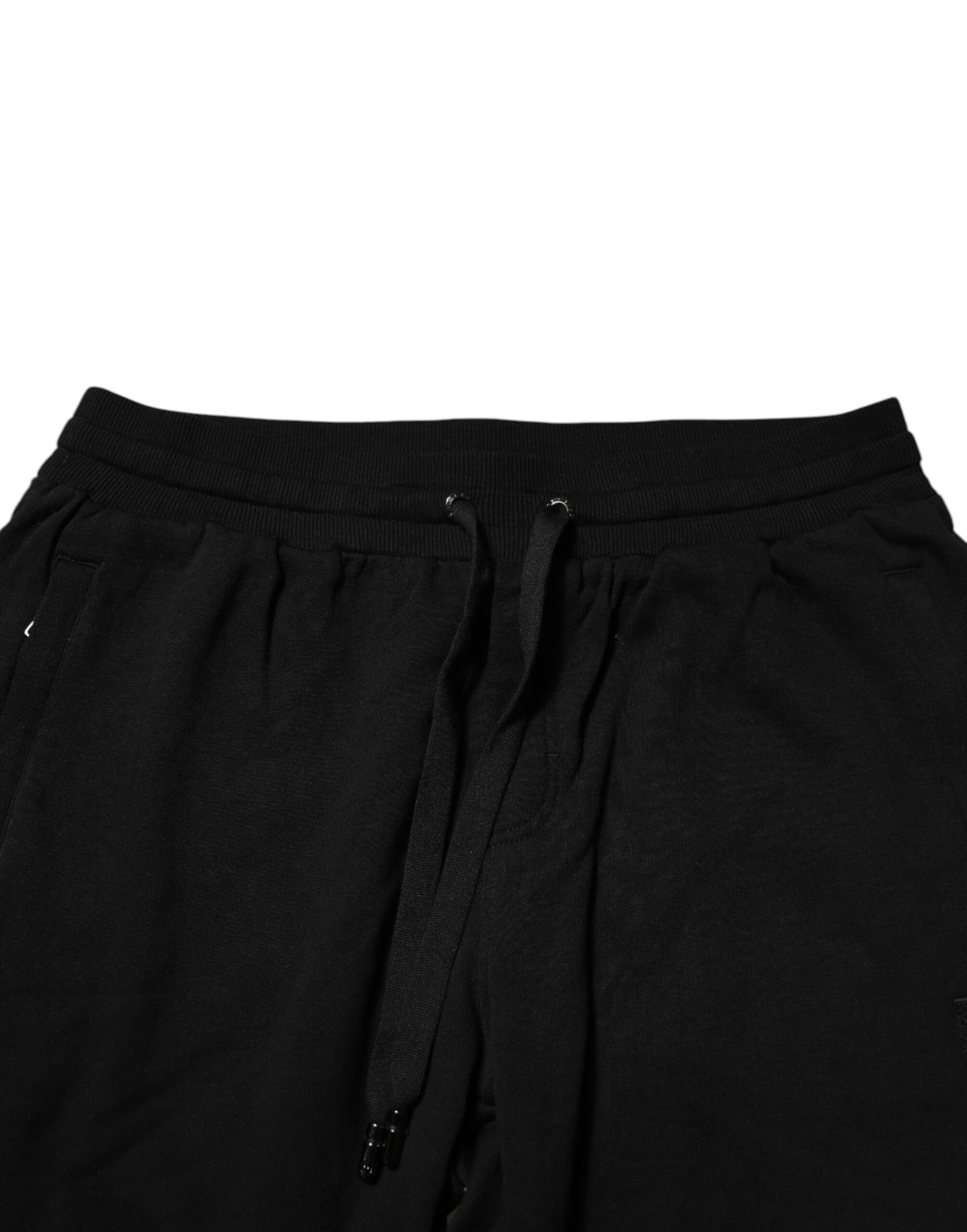 Black Cotton Logo Tape Men Jogger Pants