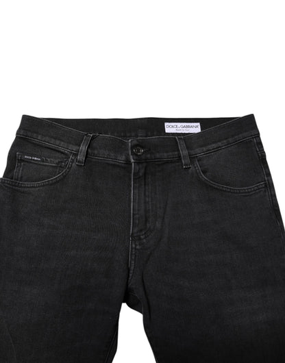 Black Washed Cotton Skinny Denim Jeans
