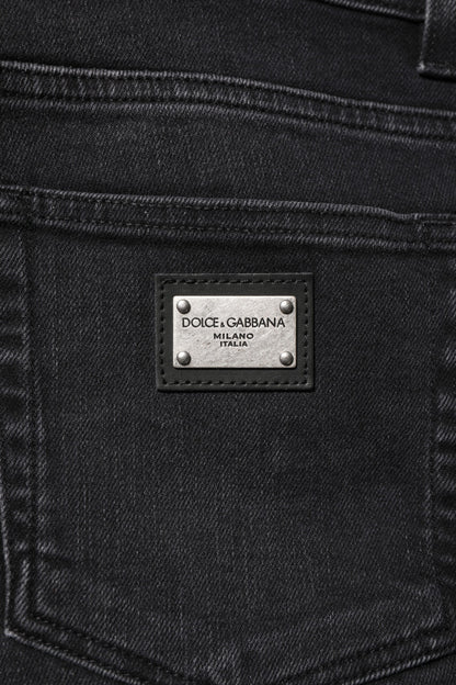 Black Washed Cotton Skinny Denim Jeans