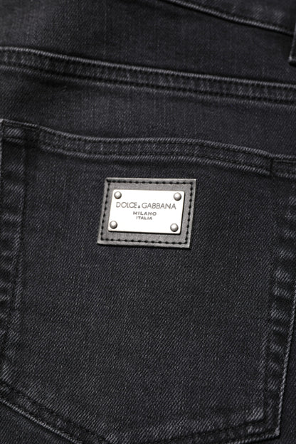 Black Washed Cotton Skinny Denim Jeans
