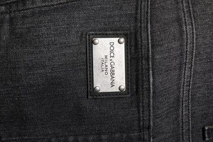 Gray Washed Cotton Loose Denim Jeans