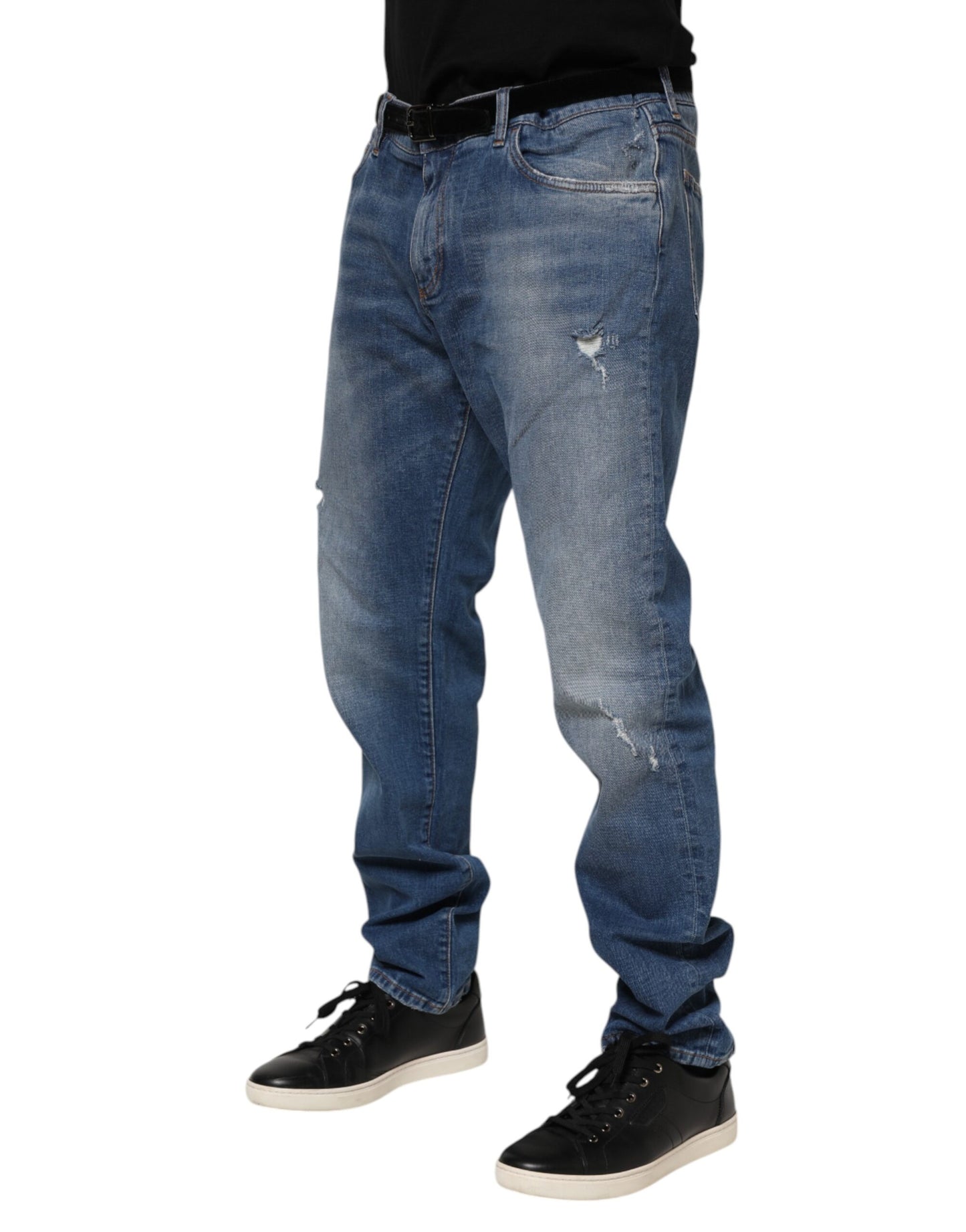 Blue Washed Cotton Logo Plaque Denim Jeans