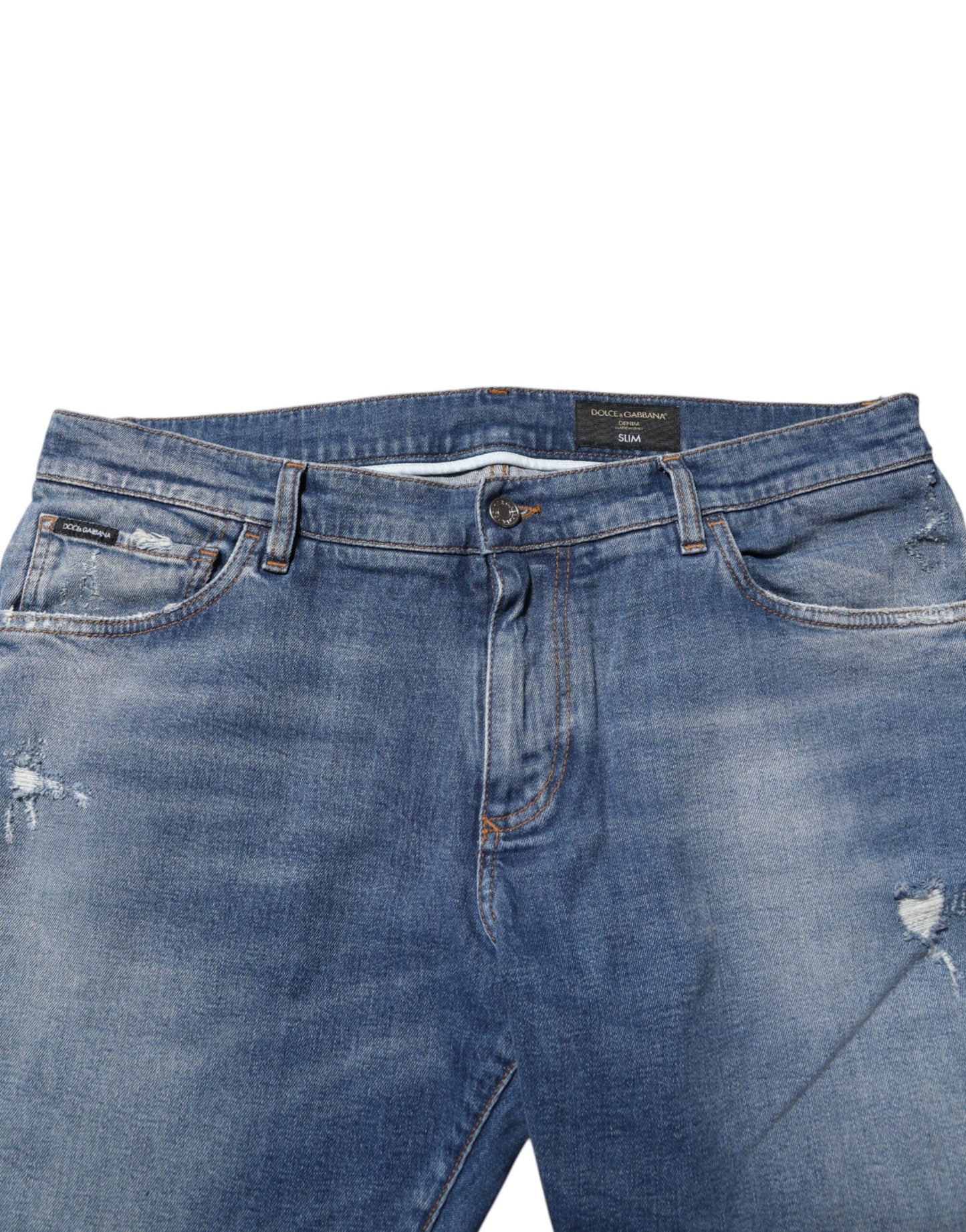 Blue Washed Cotton Logo Plaque Denim Jeans