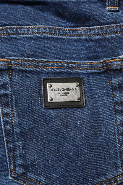 Blue Cotton Logo Skinny Denim Jeans