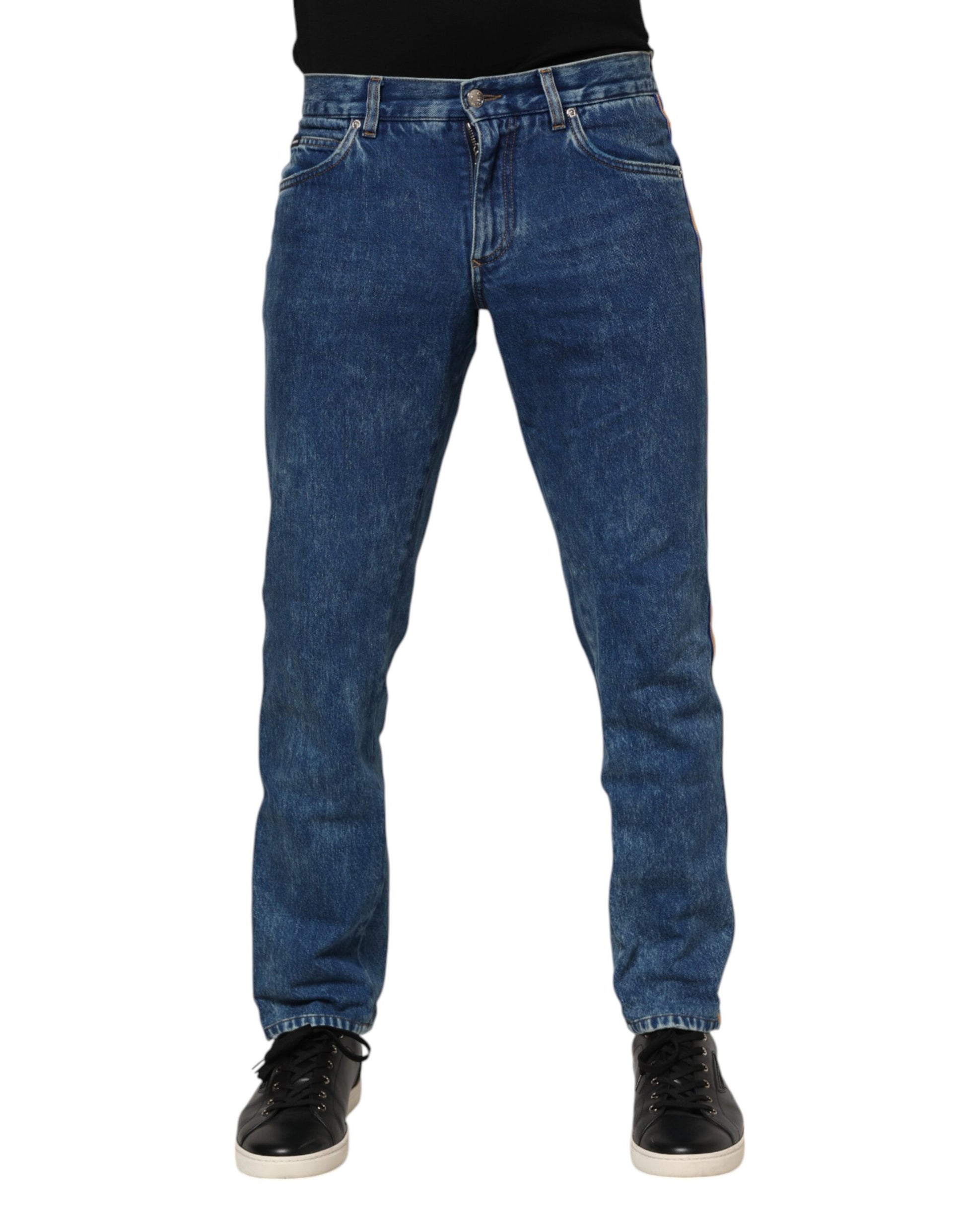 Blue Cotton Logo Plaque Denim Jeans