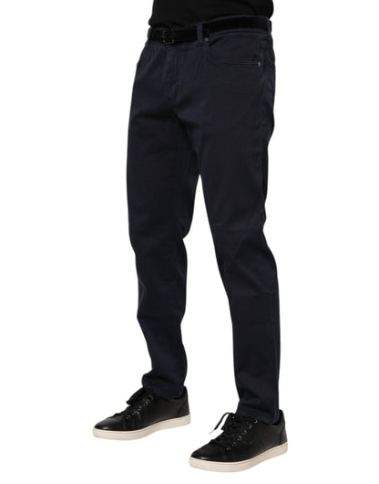 Blue Cotton Tapered Denim Jeans