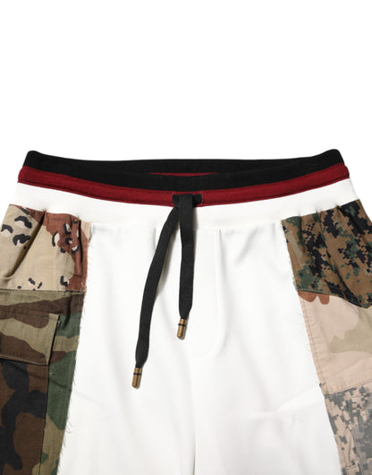 White Patchwork Jogger Pants
