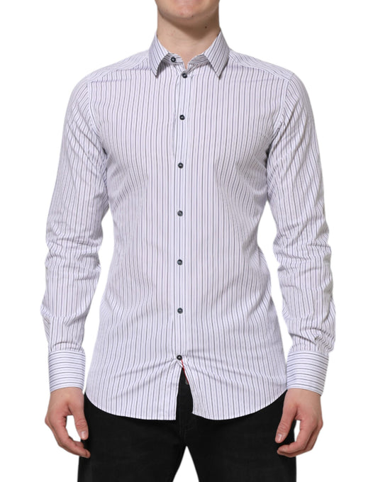White Blue Striped Cotton GOLD Formal Shirt