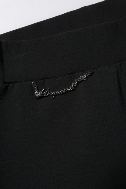 Black Polyester High Waisted Flared Pants