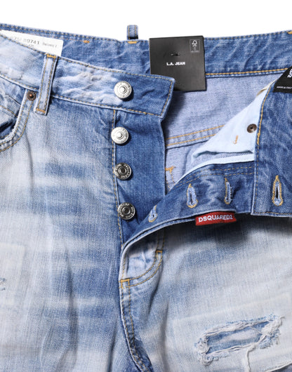 Blue Washed High Waist Wide Leg Jeans