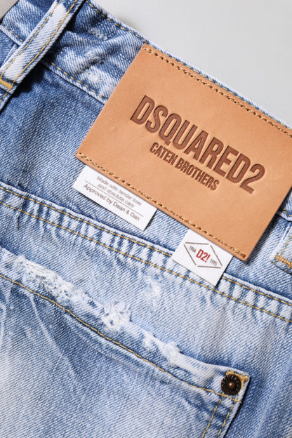 Blue Washed High Waist Wide Leg Jeans