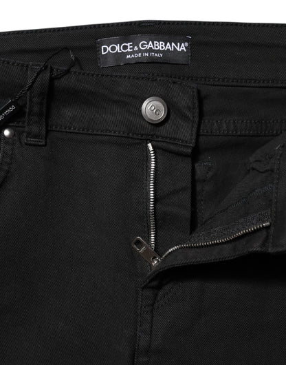 Black Cotton Skinny Mid Waist Denim Jeans
