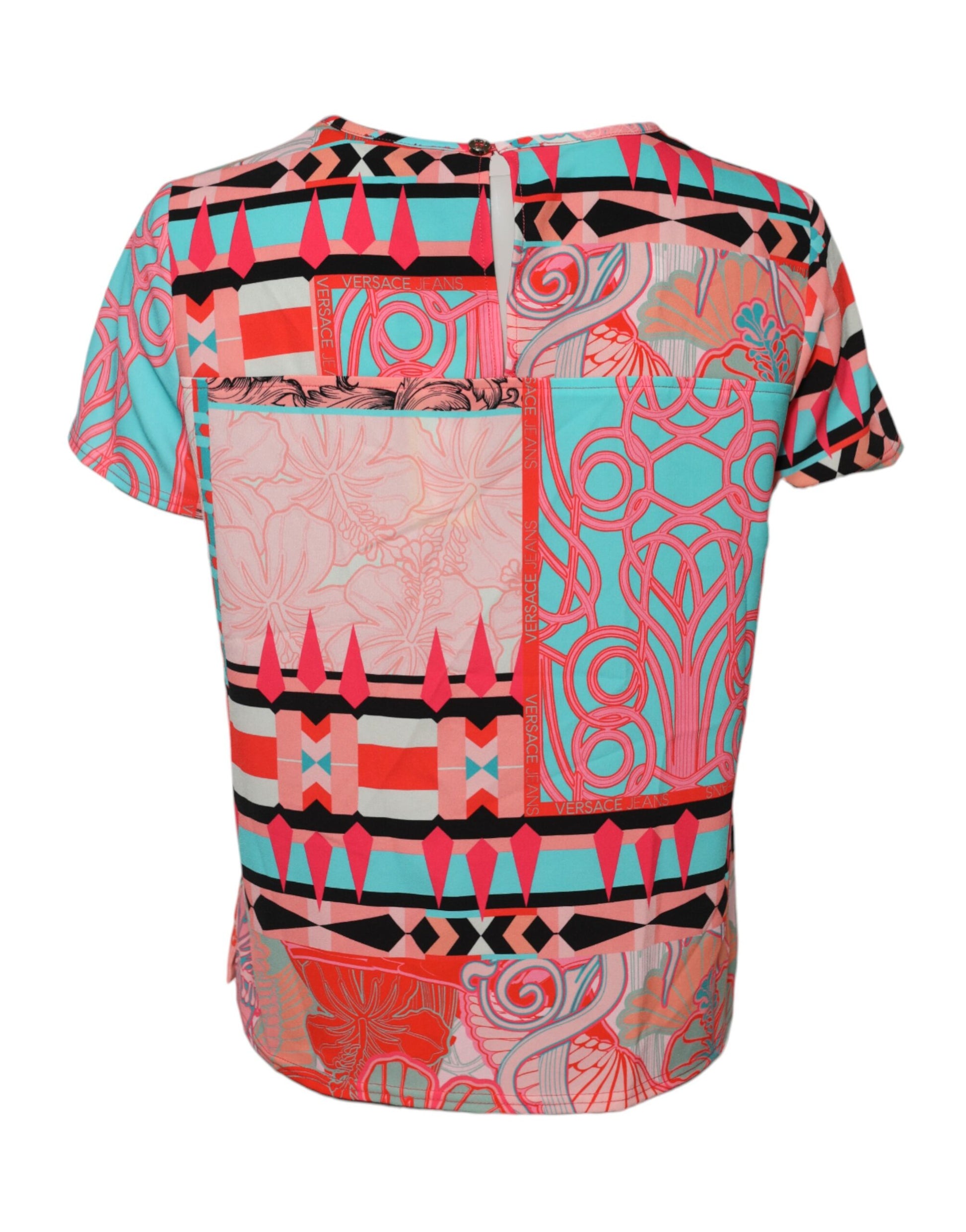 Multicolor Print Short Sleeves Women Blouse Top