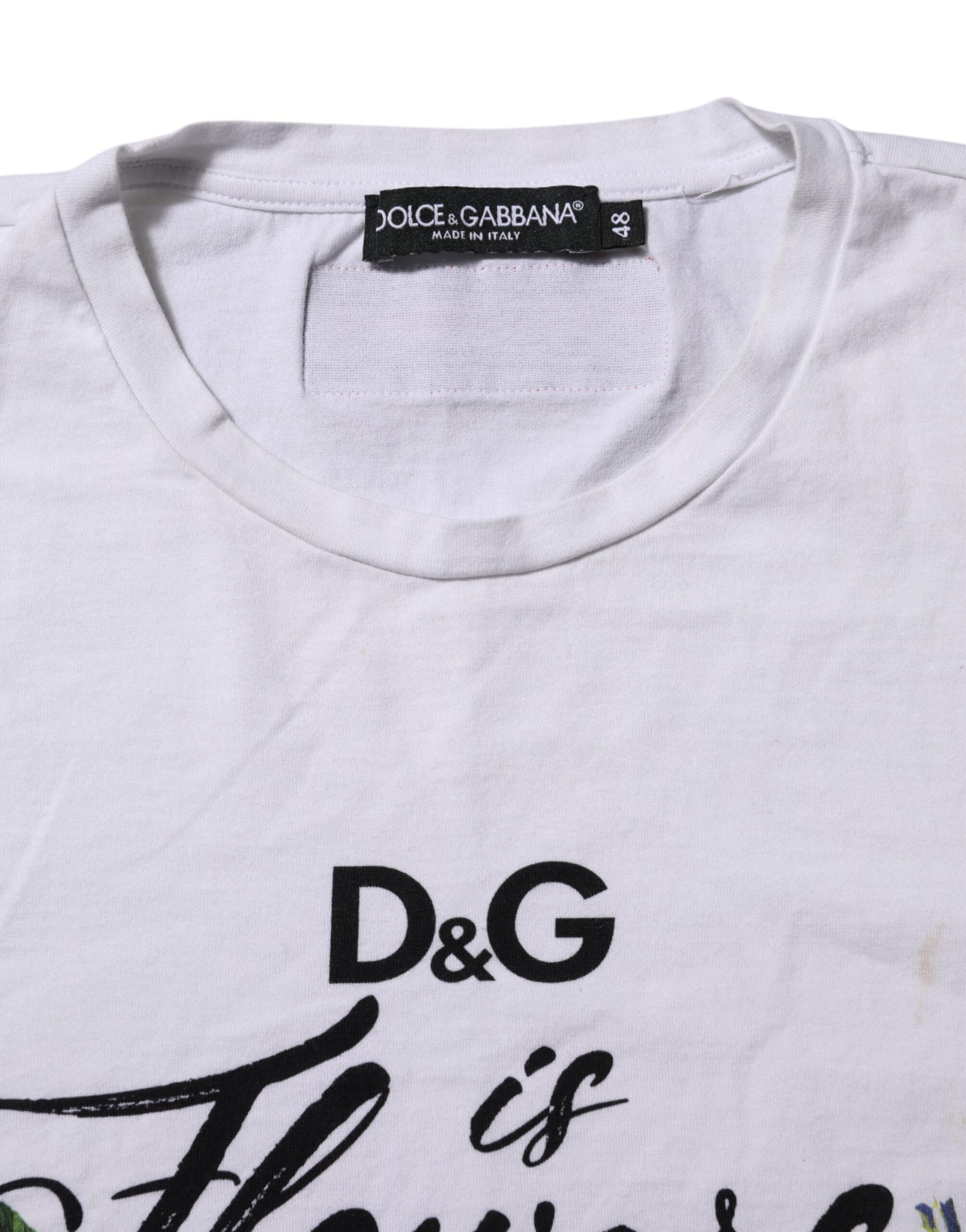 White Printed Cotton Short Sleeves T-shirt