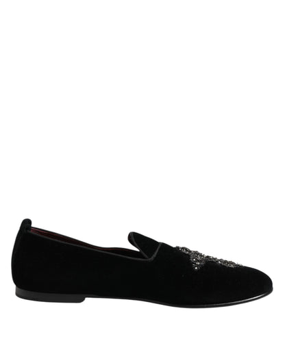 Black Velvet Crystal Crown Formal Dress Shoes