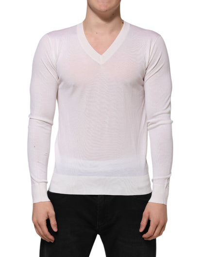 White Cashmere Logo V-neck Pullover Sweater