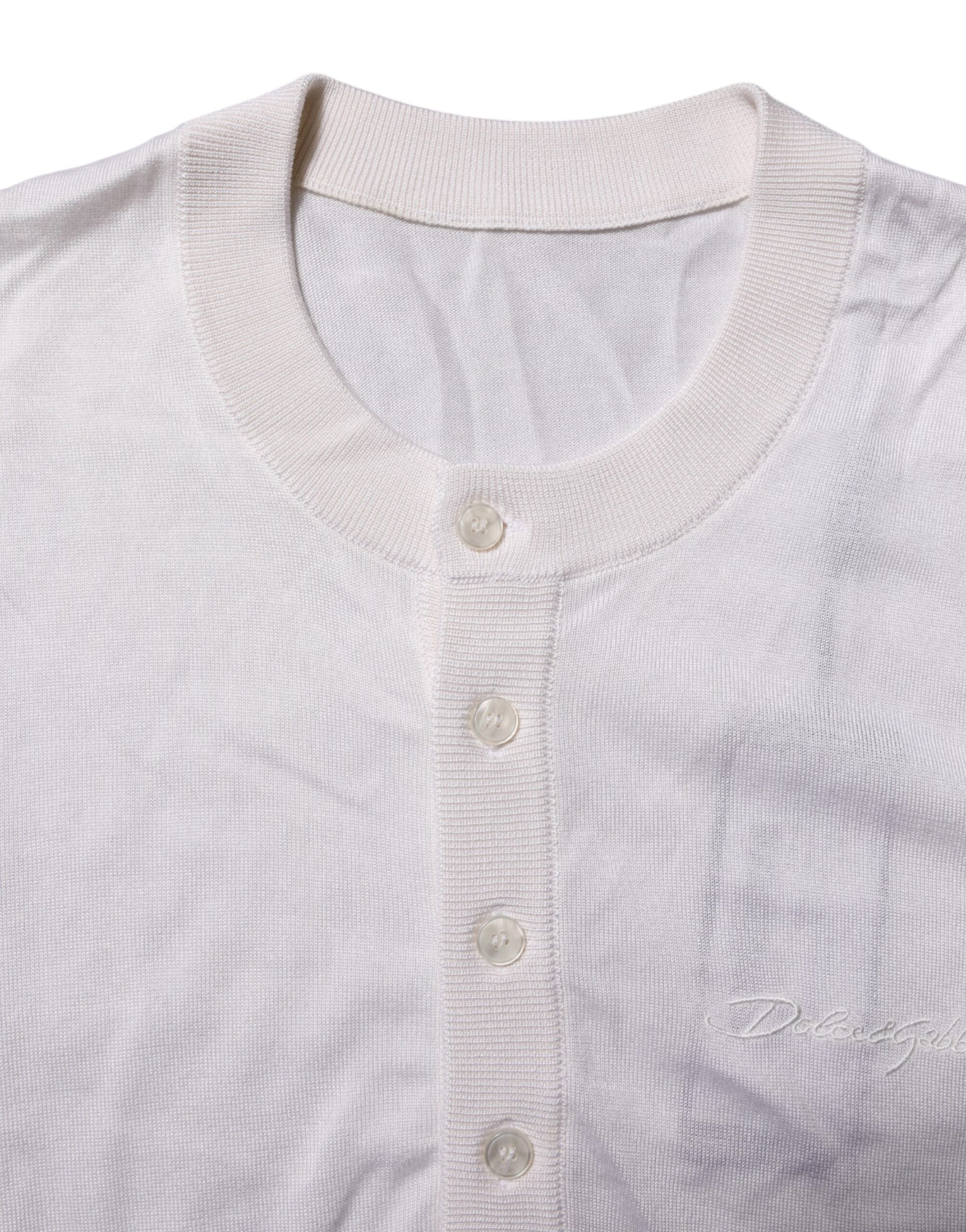 White Silk Short Sleeves Men Henley T-shirt