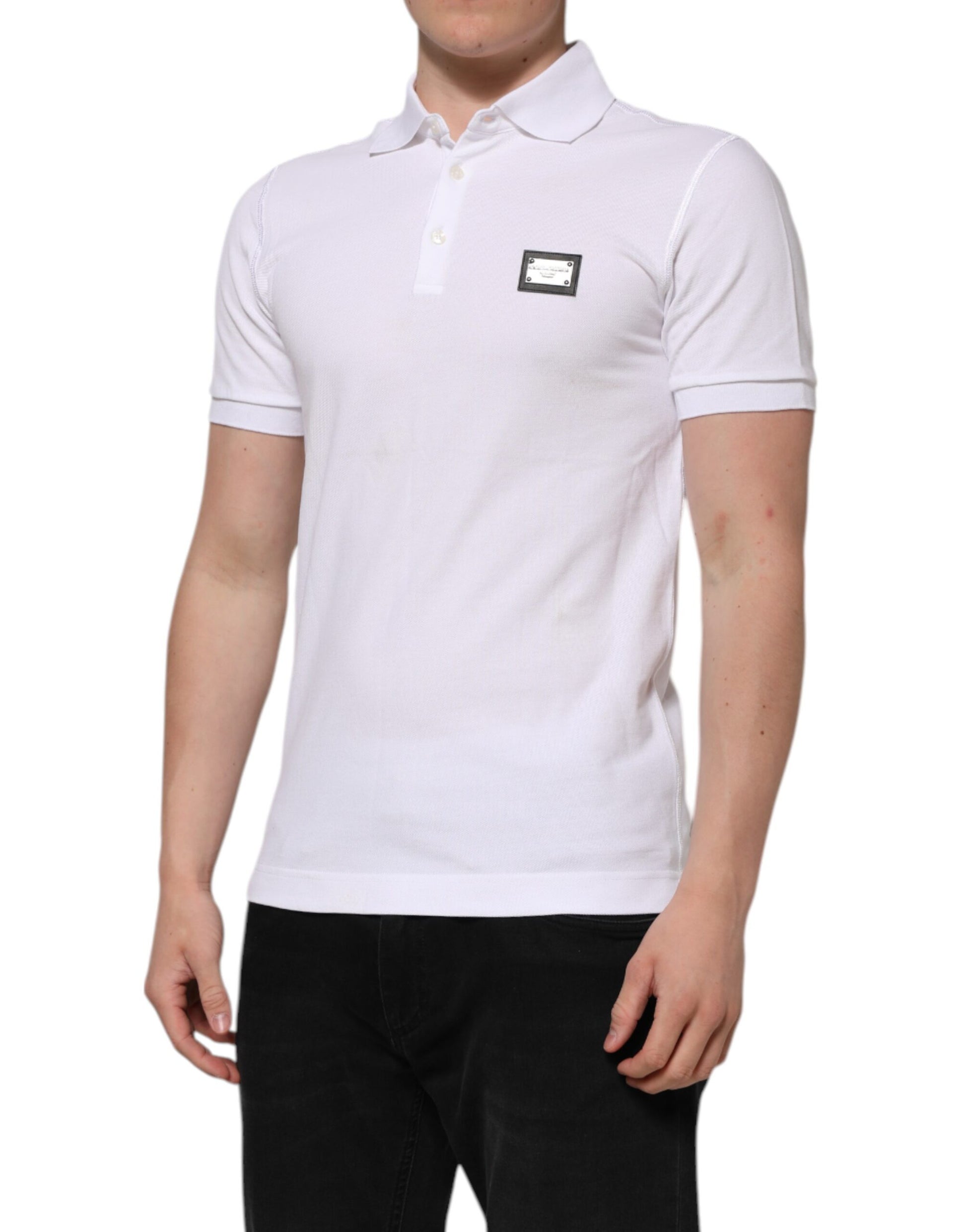 White Logo Short Sleeve Collared Polo T-shirt