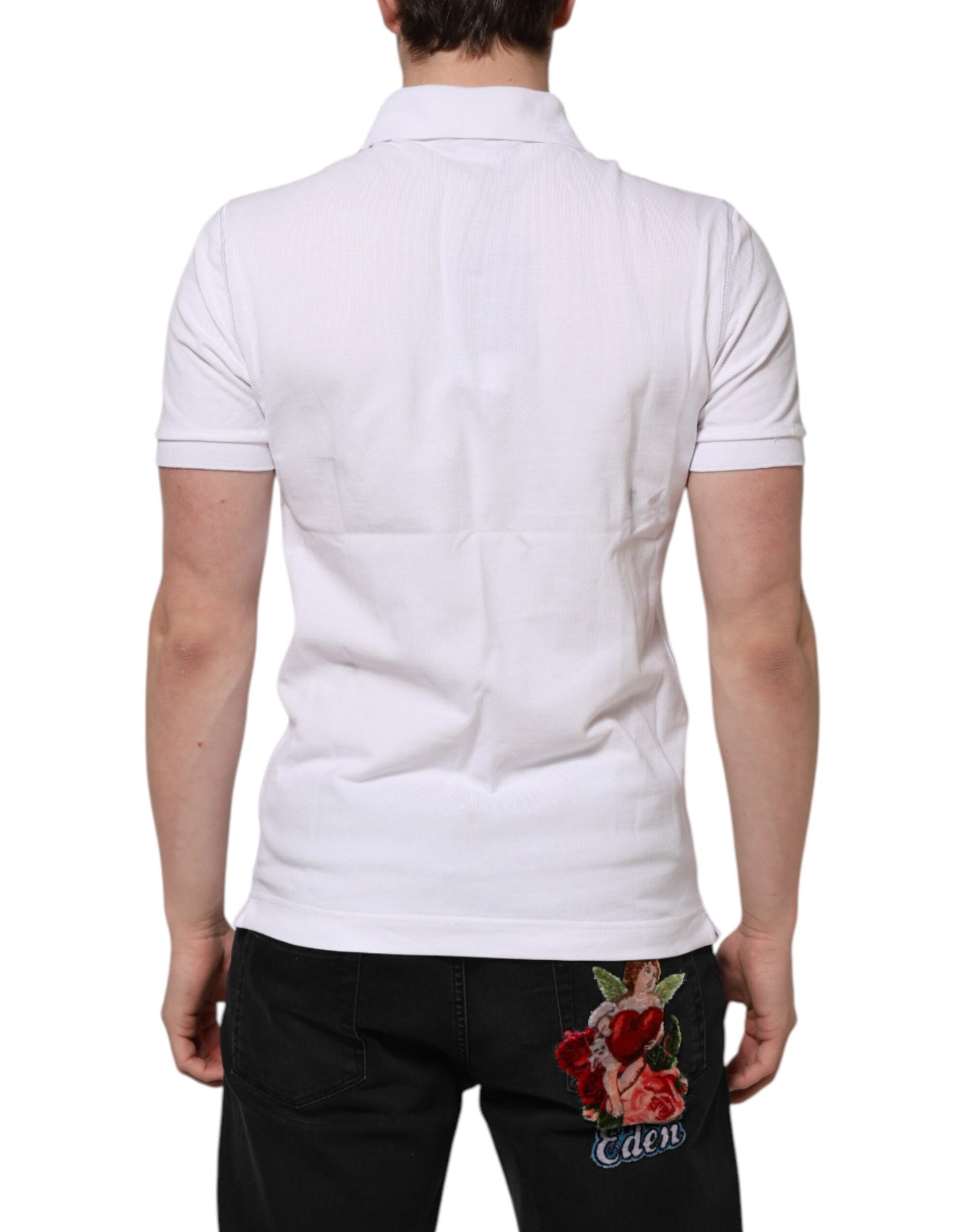 White Logo Short Sleeve Collared Polo T-shirt
