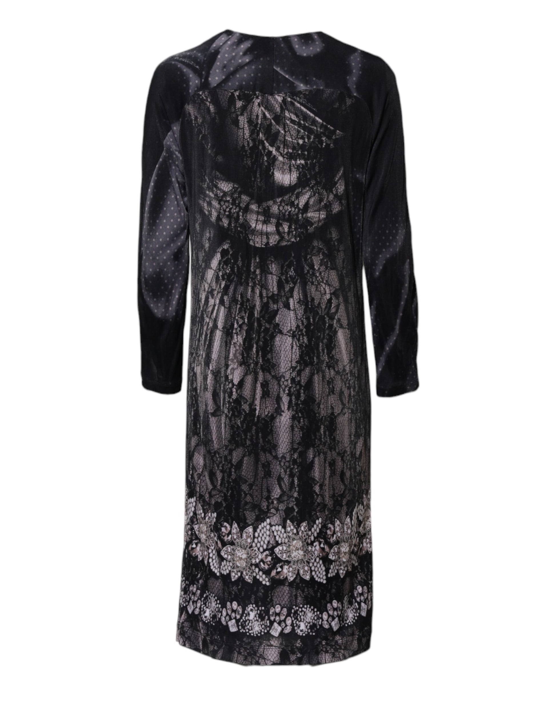 Black Floral Viscose Sheath Midi Dress