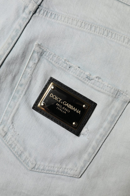 Light Blue Washed Denim Cotton Hot Pants Shorts