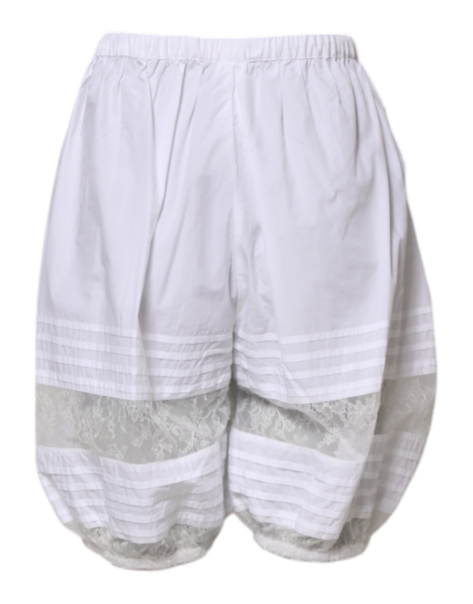 White Lace Paneled Cotton High Waisted Shorts