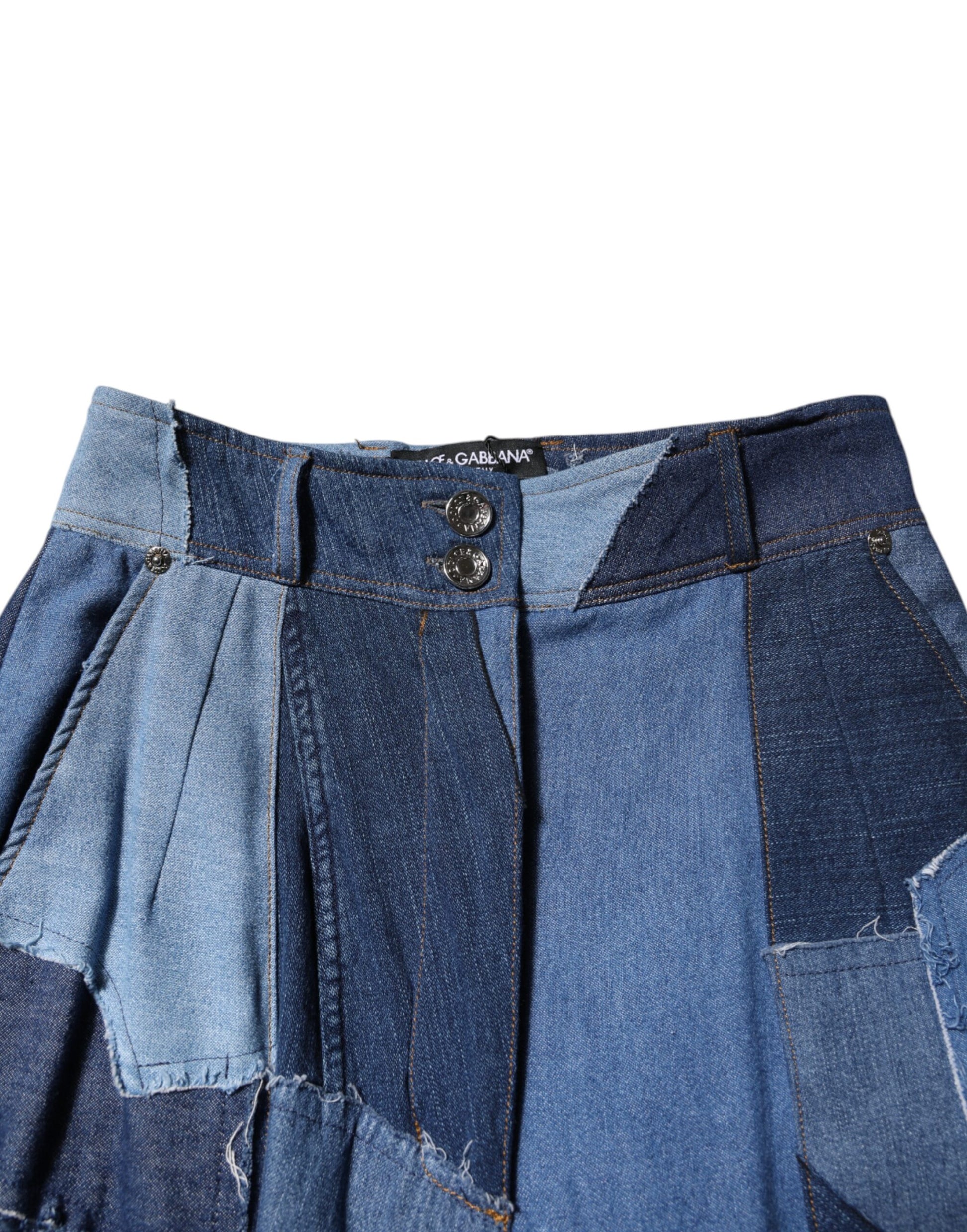 Blue Denim Long Maxi Patchwork Cotton Skirt