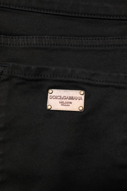 Black Cotton Logo Skinny Mid Waist Denim Jeans