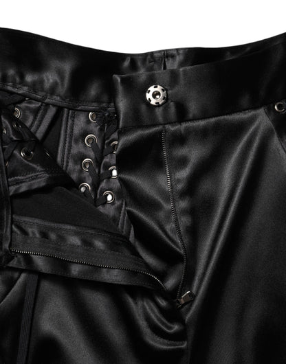 Black Lace Details High Waist Skinny Pants