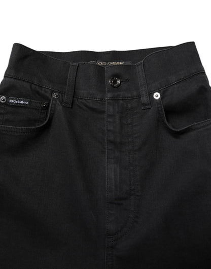 Black Cotton High Waist Skinny Denim Jeans